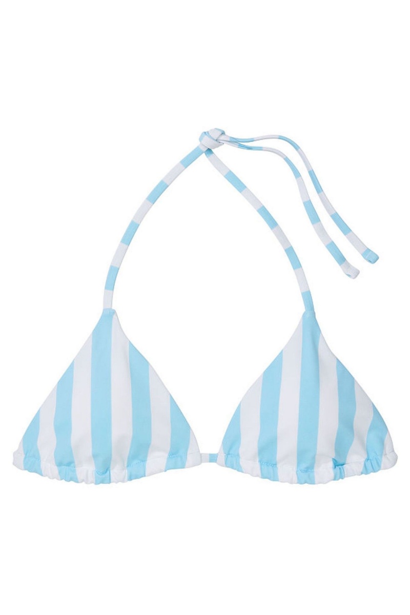 Aqua Blue Cabana Stripe Victoria's Secret Swim Bikini Top | 6745YKGWJ