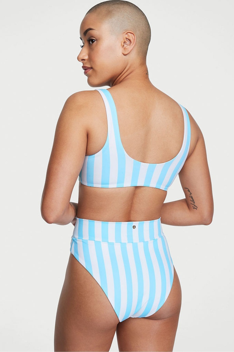 Aqua Blue Cabana Stripe Victoria's Secret Swim Bikini Bottom | 4987YBIWZ