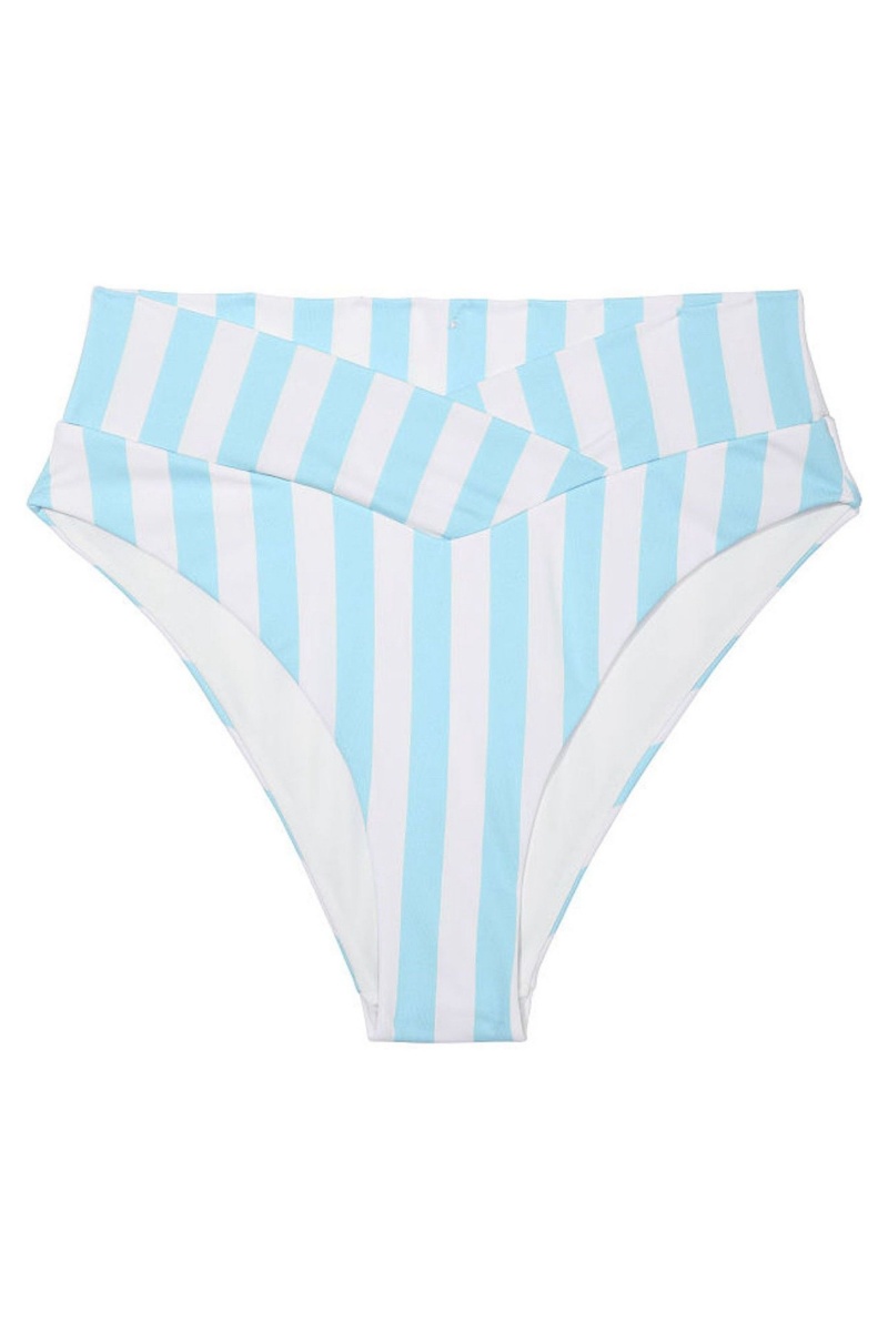 Aqua Blue Cabana Stripe Victoria's Secret Swim Bikini Bottom | 4987YBIWZ