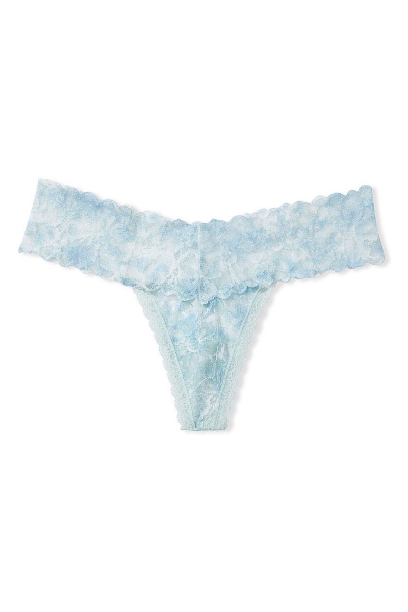 Aqua Crystal Blue Victoria's Secret The Lacie Lace Thong Knickers | 5984YRONP