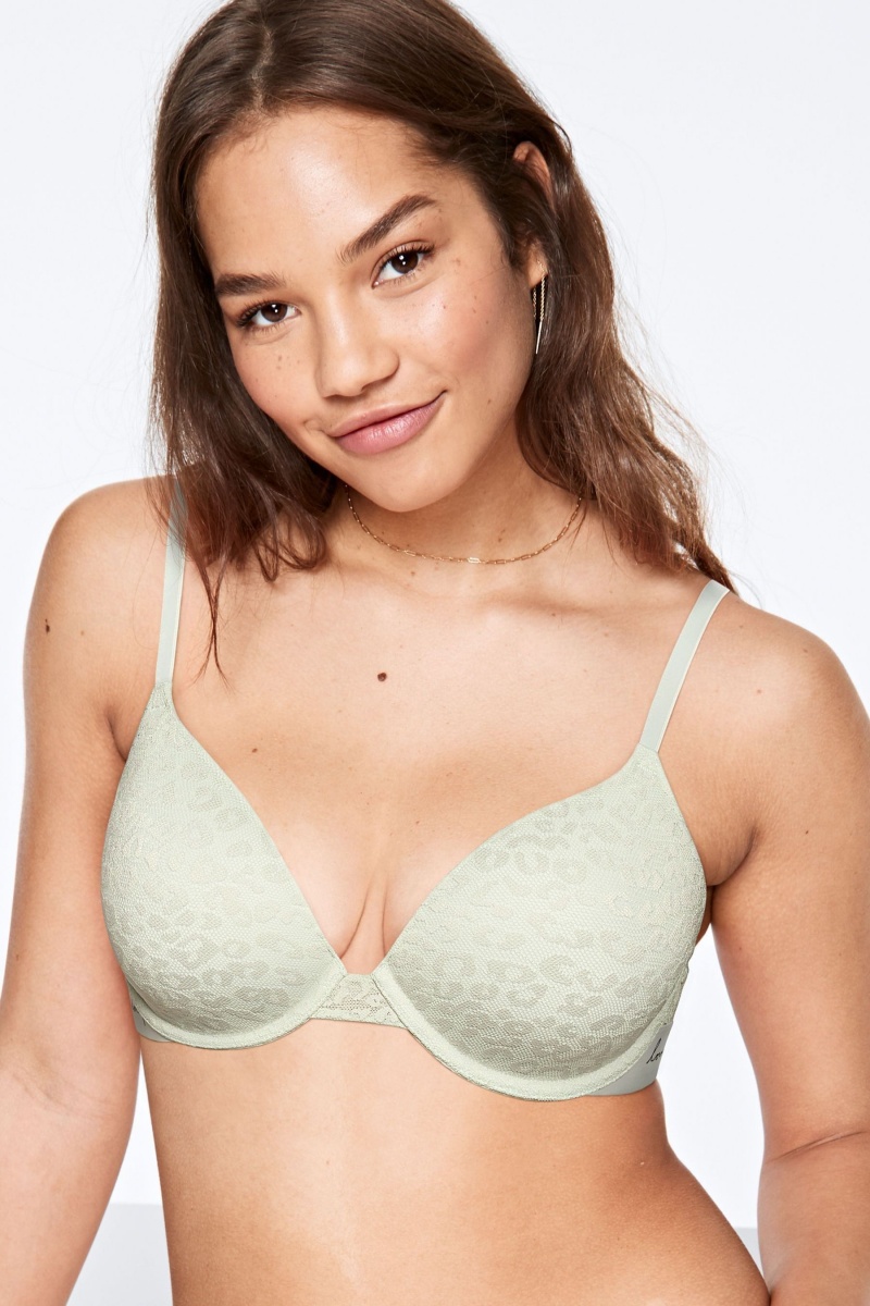 Aqua Fog Blue Victoria\'s Secret Lace Lightly Lined T-Shirt Bra | 3670COVKE