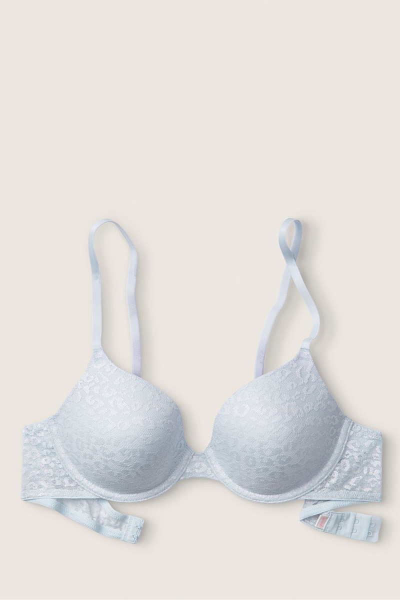 Aqua Fog Blue Victoria's Secret Lace Lightly Lined T-Shirt Bra | 7956VNMKR