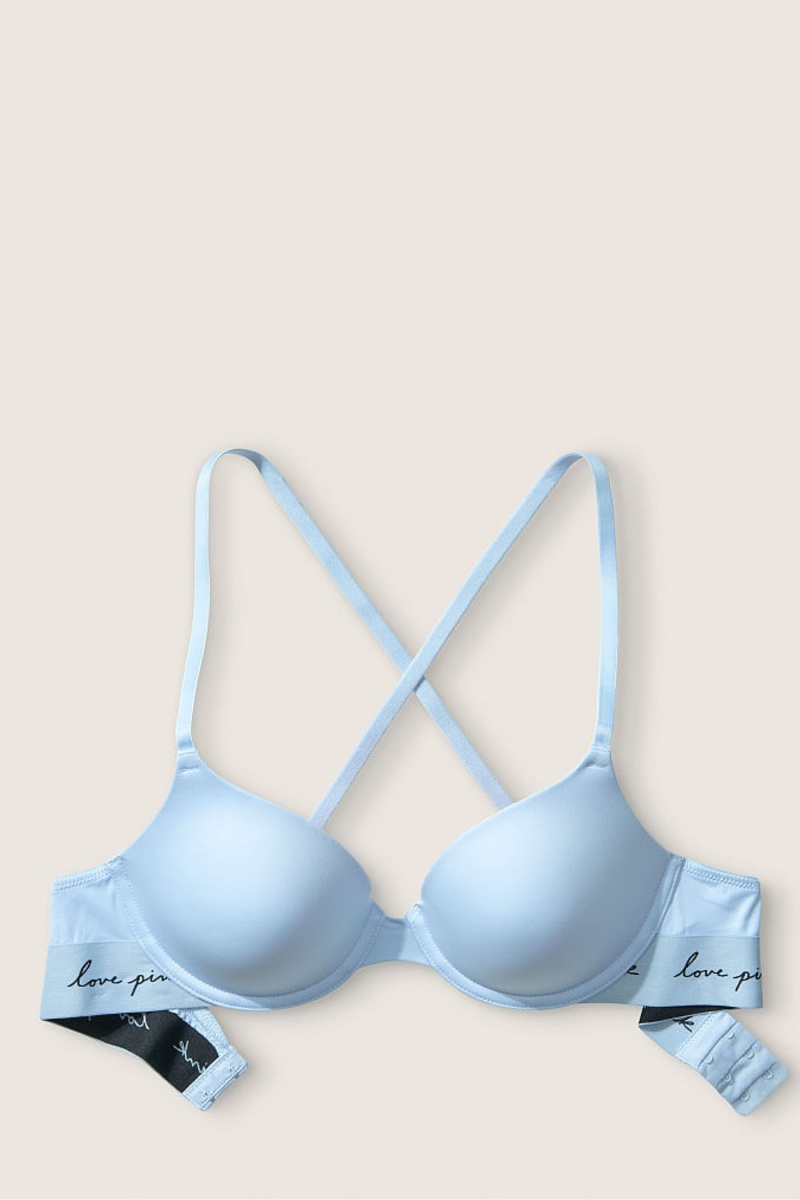 Aqua Fog Blue Victoria's Secret Lace Lightly Lined T-Shirt Bra | 7245IBSAT