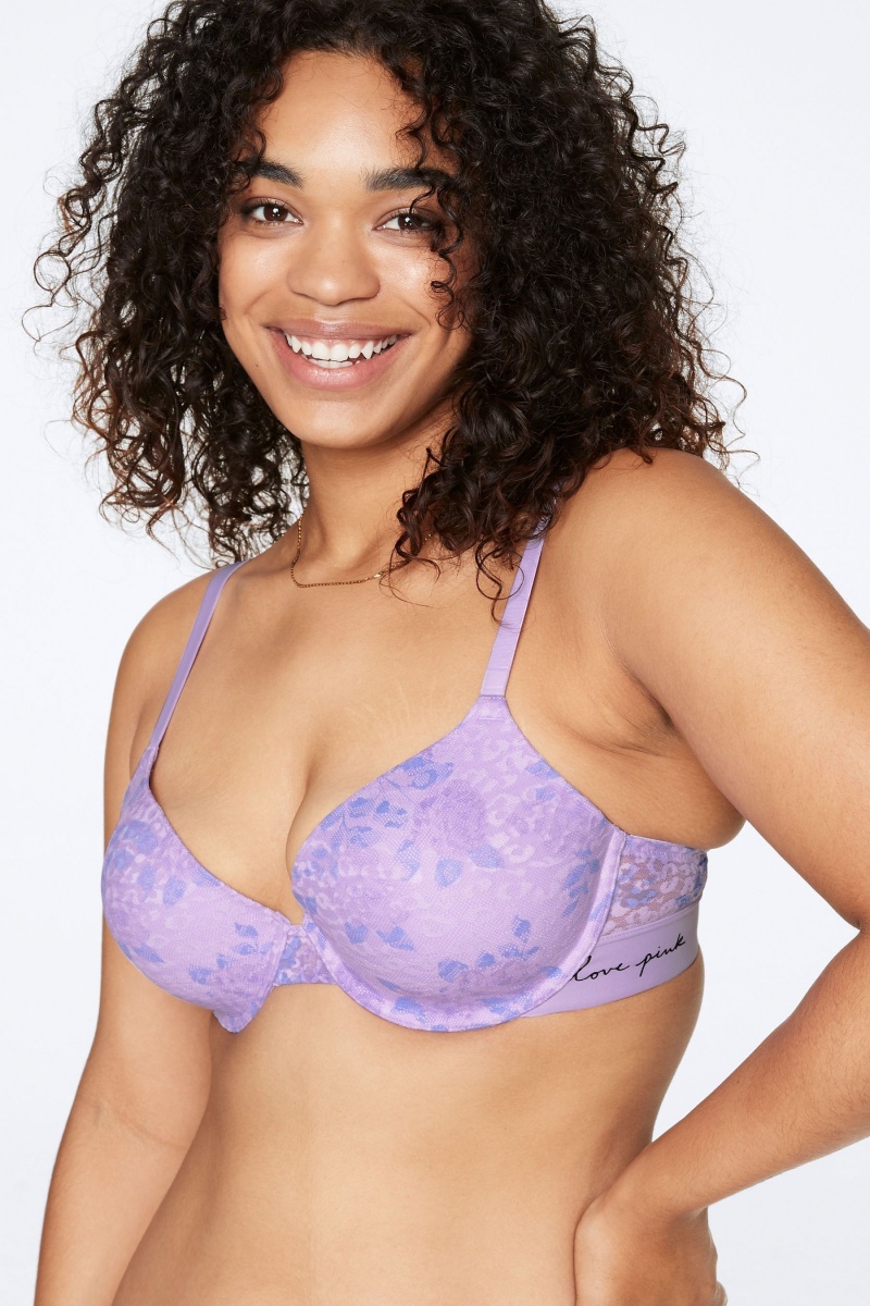 Aqua Fog Blue Victoria's Secret Lace Lightly Lined T-Shirt Bra | 1750XTNCS