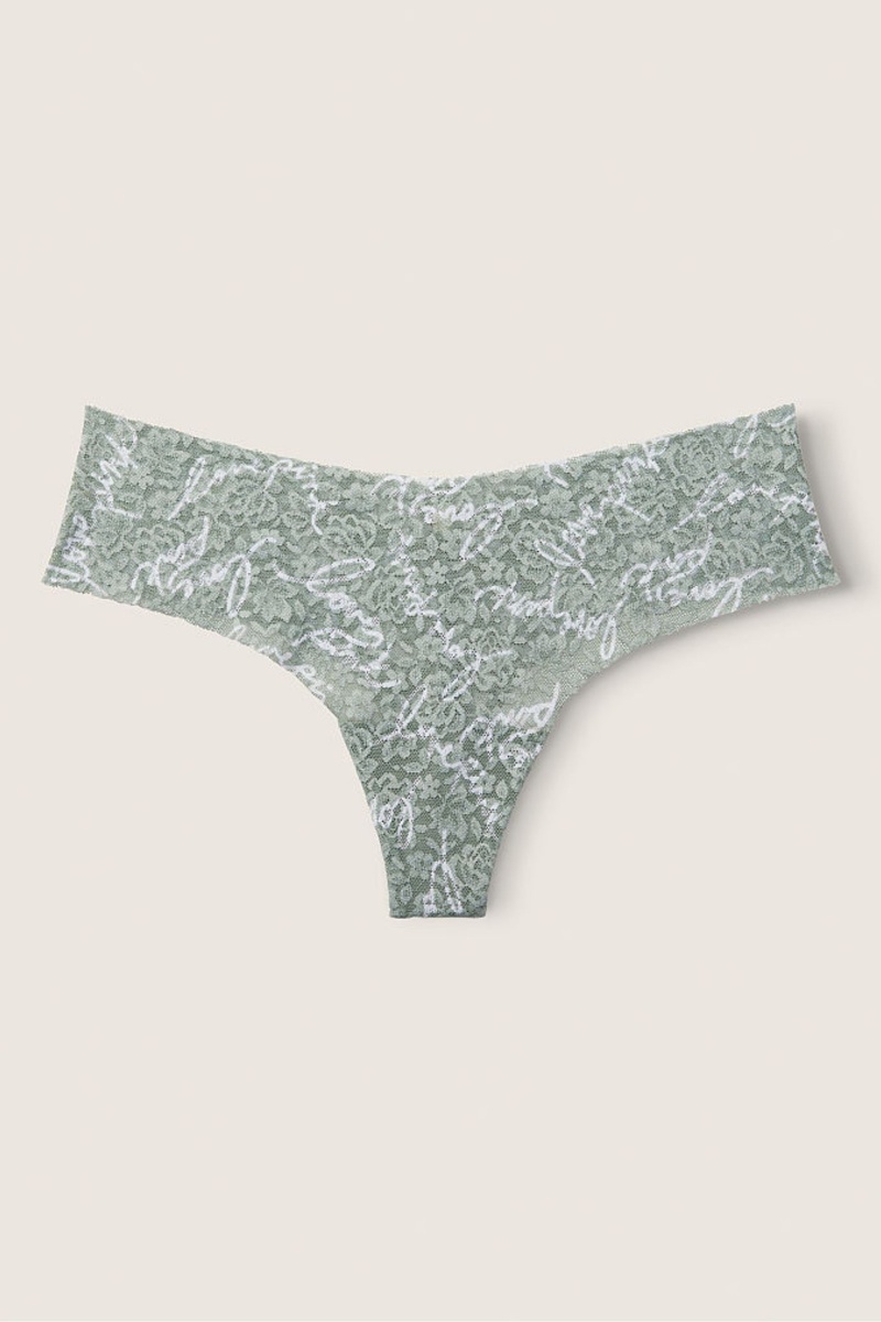 Arctic Ice Blue Victoria\'s Secret No Show Thong Lace Knickers | 4062FHCYI