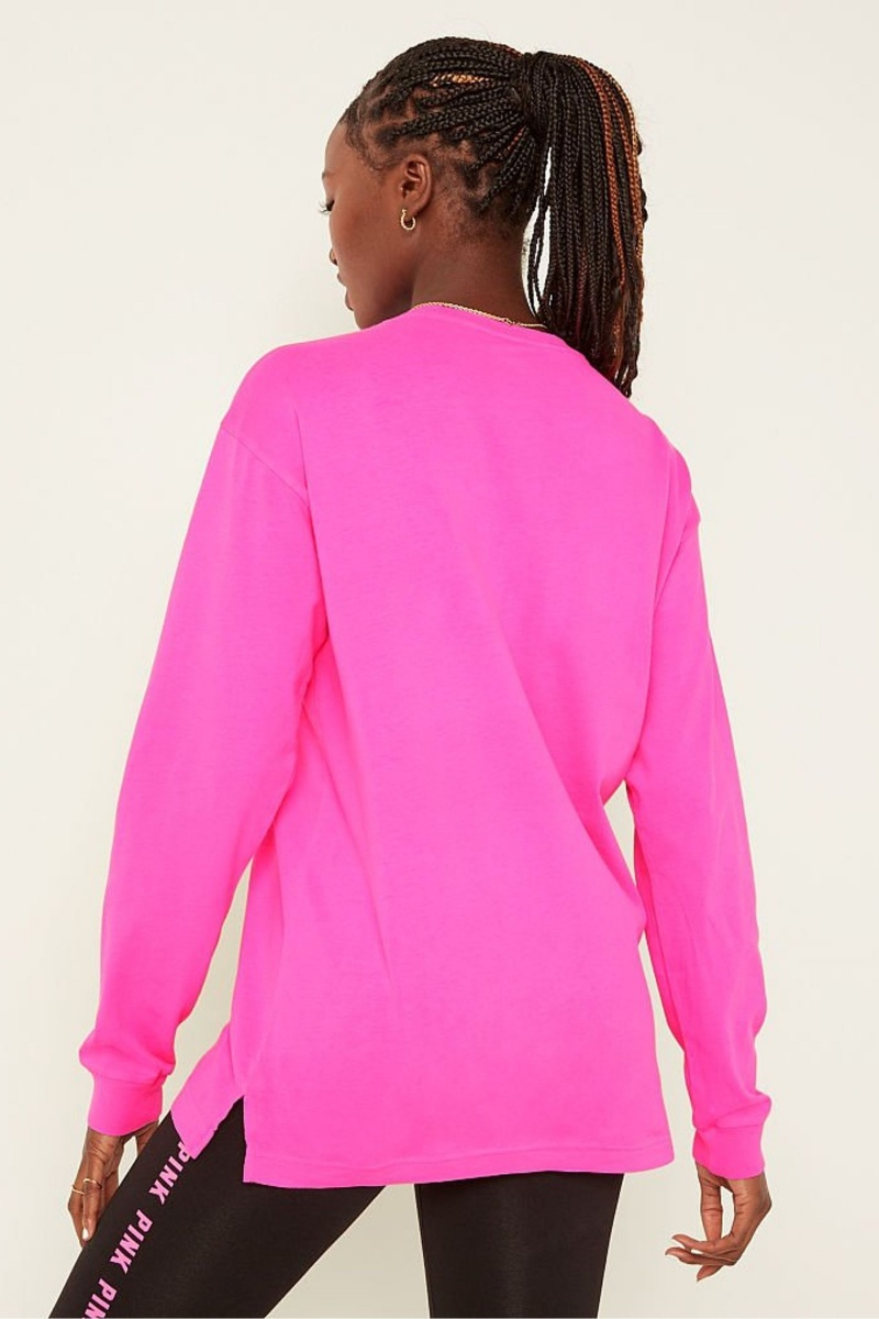 Atomic Pink Sans Logo Victoria's Secret Cotton Long Sleeve Campus T-Shirt | 7048WBVHK