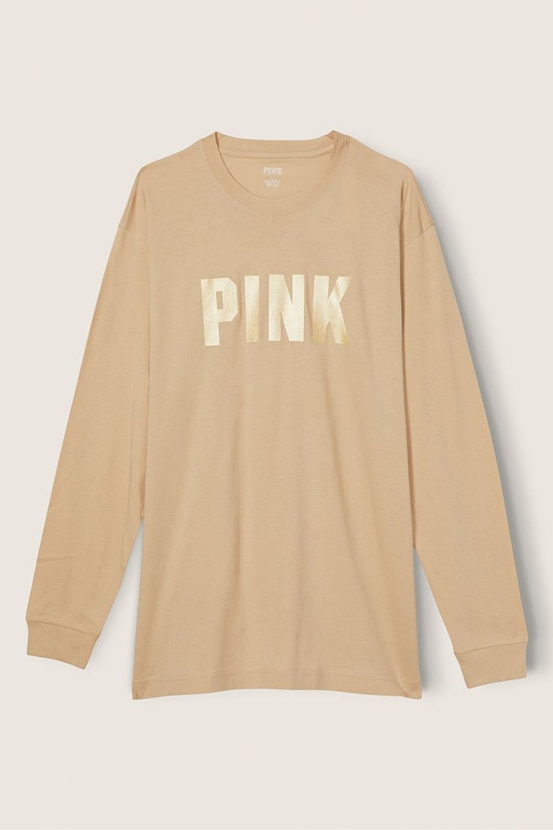 Atomic Pink Sans Logo Victoria's Secret Cotton Long Sleeve Campus T-Shirt | 0694DUGKA