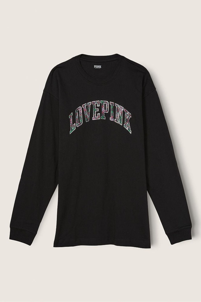 Atomic Pink Sans Logo Victoria's Secret Cotton Long Sleeve Campus T-Shirt | 6854EOCFB