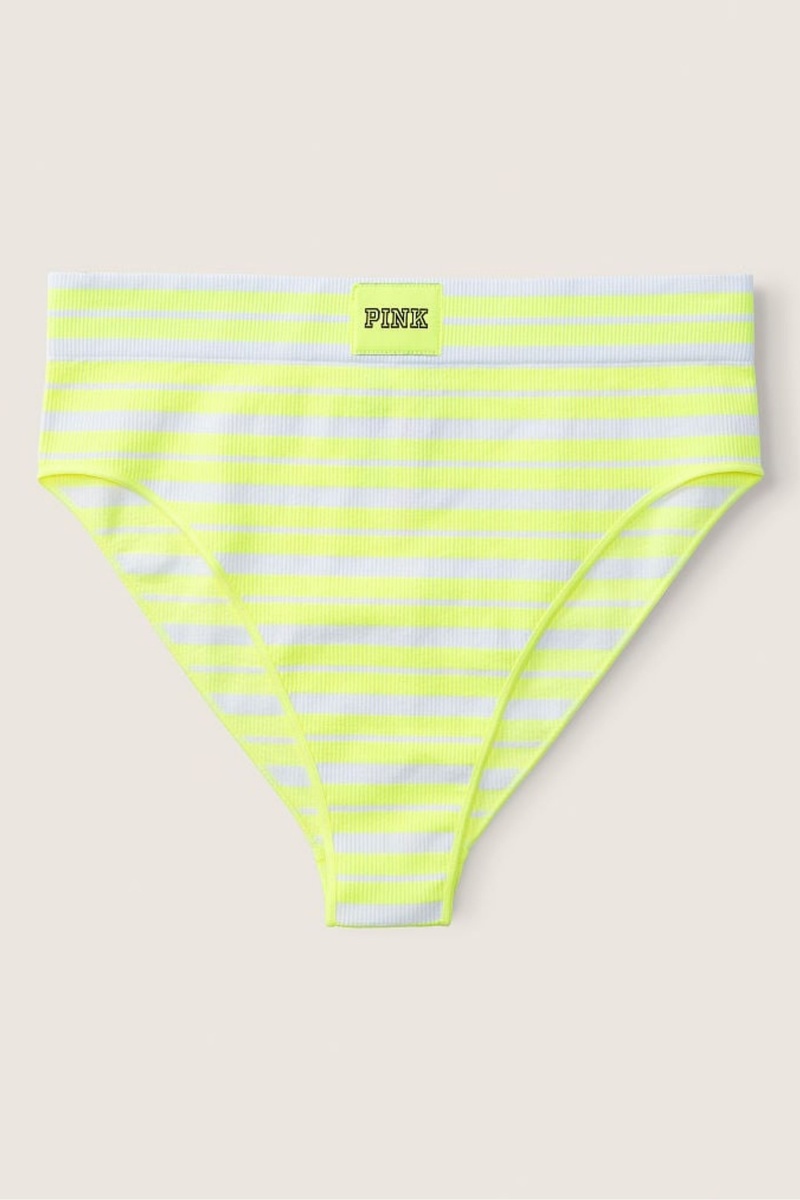 Atomic Pink Striped Victoria's Secret High Waist Rib Seamless Bikini Bottoms | 0874ANWIZ