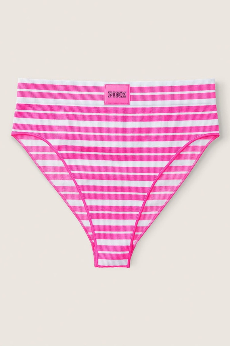 Atomic Pink Striped Victoria's Secret High Waist Rib Seamless Bikini Bottoms | 3712WSAHV