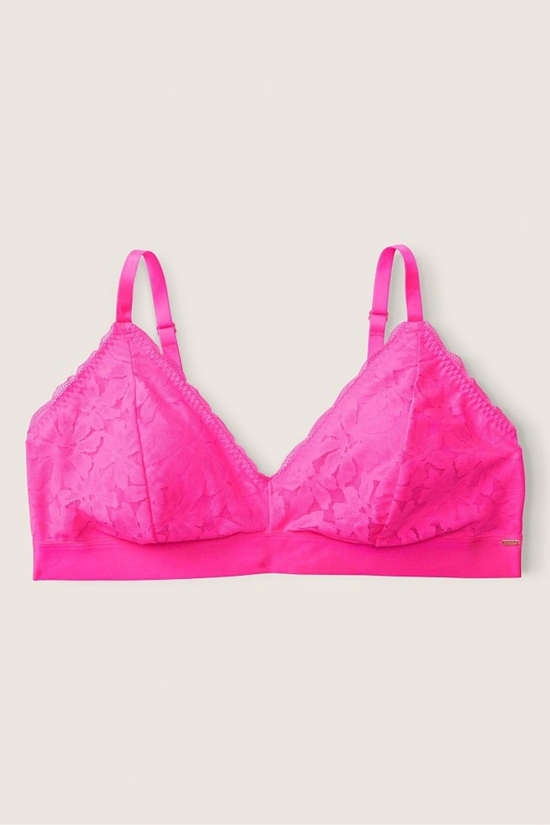 Atomic Pink Victoria's Secret Lace Unlined Triangle Bralette | 8524VDWHT