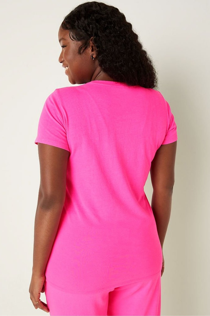 Atomic Pink Victoria's Secret Logo Short Sleeve T-Shirt | 6348ZFHOV