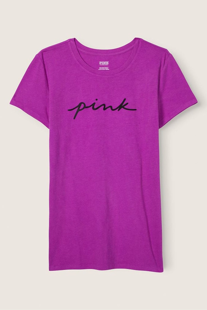 Atomic Pink Victoria's Secret Logo Short Sleeve T-Shirt | 6839AHEGI