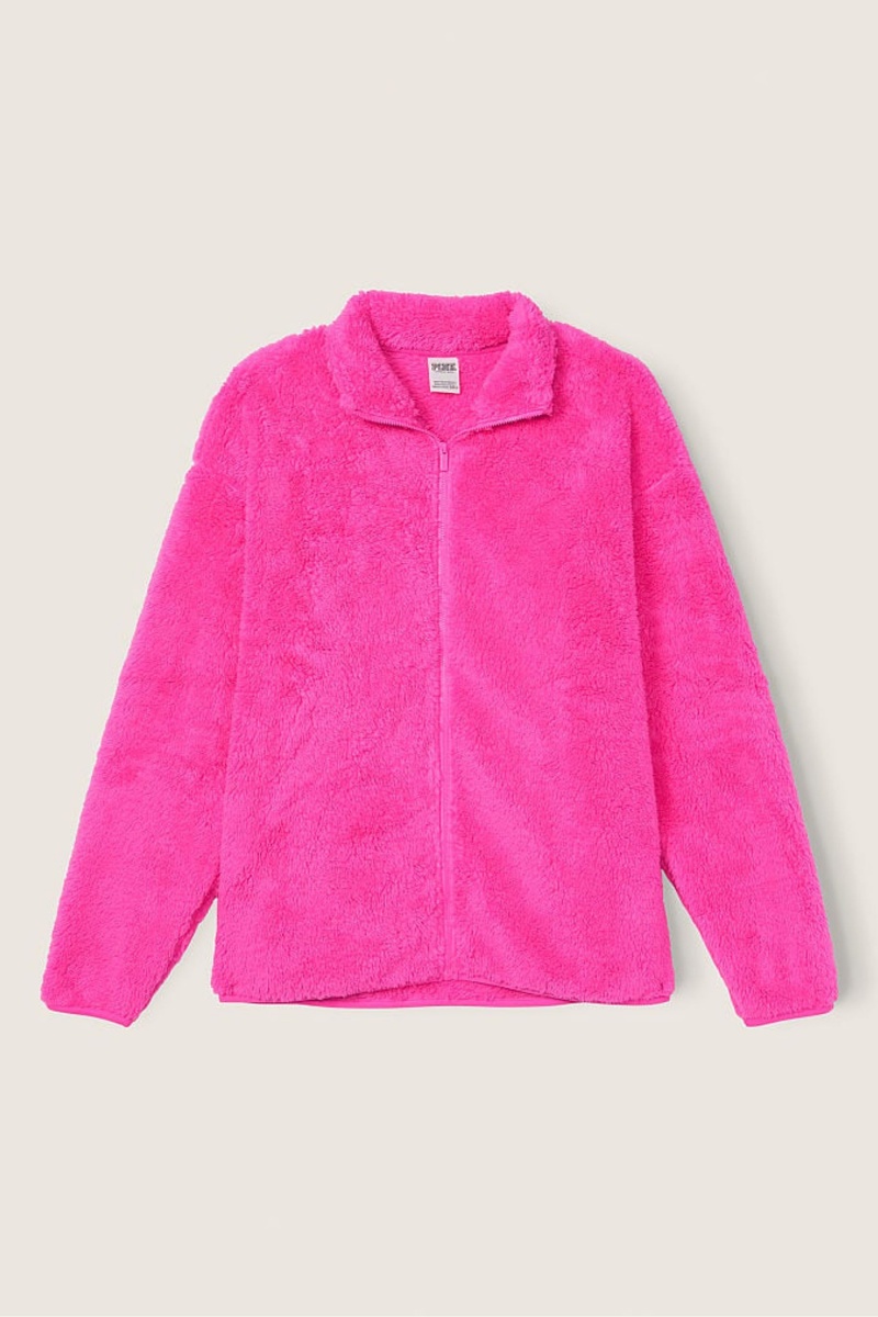 Atomic Pink Victoria's Secret Teddy Full Zip Jacket | 9814DLGQM