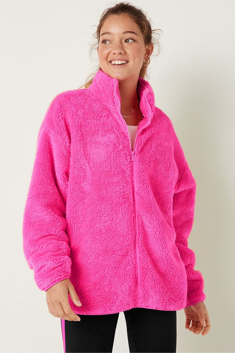 Atomic Pink Victoria\'s Secret Teddy Full Zip Jacket | 9814DLGQM