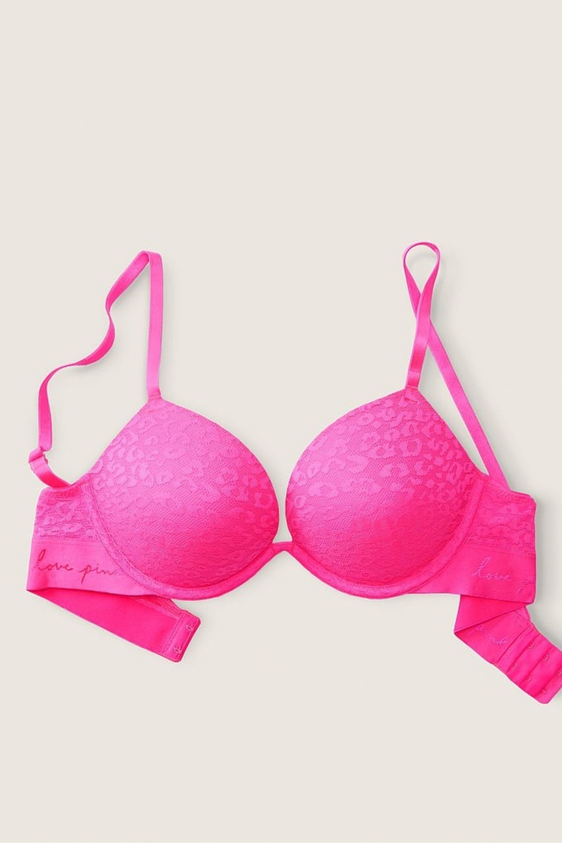 Atomic Pink Victoria's Secret Wear Everywhere Lace Push Up T-Shirt Bra | 2087XLSJZ