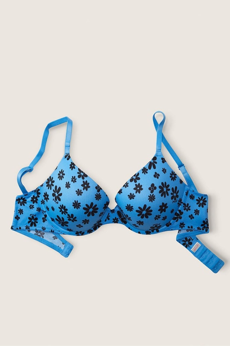 Azure Sky Daisy Blue Victoria's Secret Wear Everywhere Wear Everywhere Smooth Push Up T-Shirt Bra | 2803ETQPF