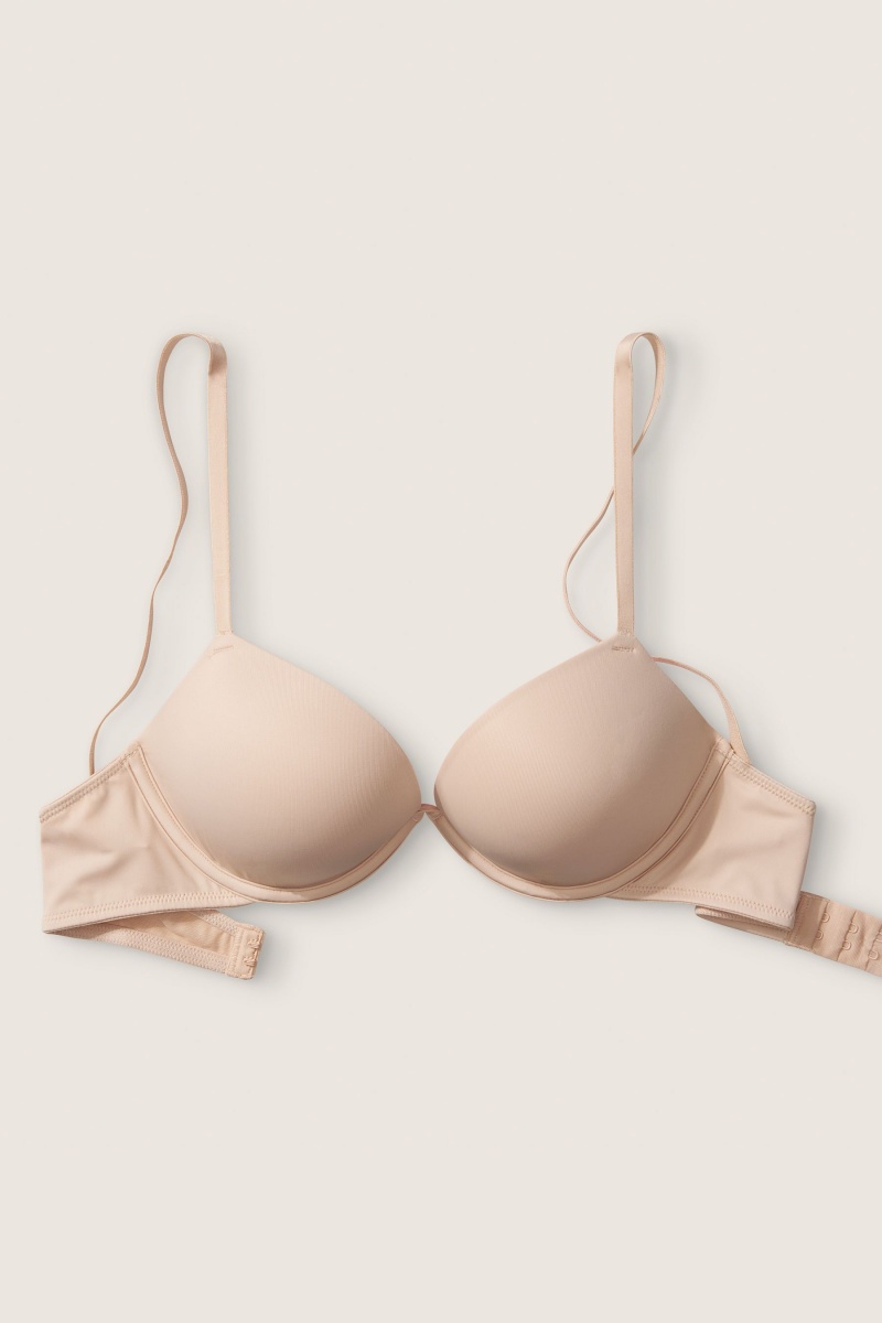 Beige Nude Victoria's Secret Wear Everywhere Add 2 Cups Smooth Push Up T-Shirt Bra | 1478FJWBR