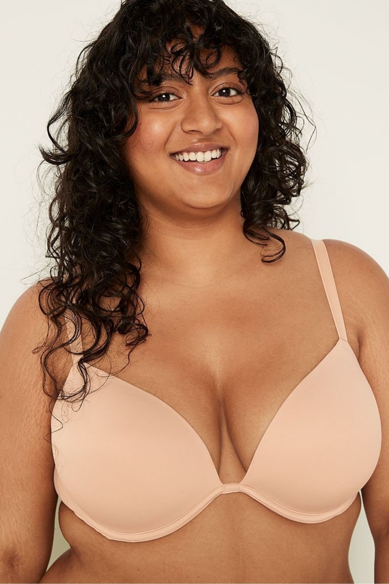 Beige Nude Victoria's Secret Wear Everywhere Smooth Push Up T-Shirt Bra | 3754ETCVN