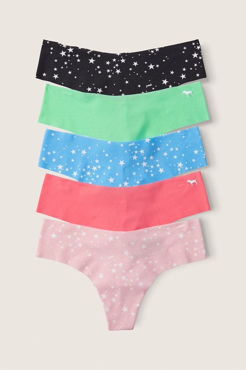 Black/Blue/Pink/Green Star Victoria\'s Secret No-Show No Show Thong Knickers 5 Pack | 5179CKSNQ