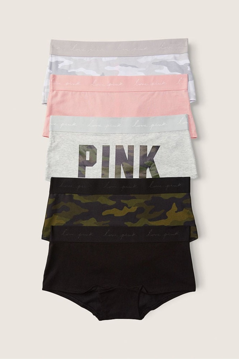 Black/Grey/Pink/Green Victoria\'s Secret Cotton Short Knickers 5 Pack | 2016BEHKV