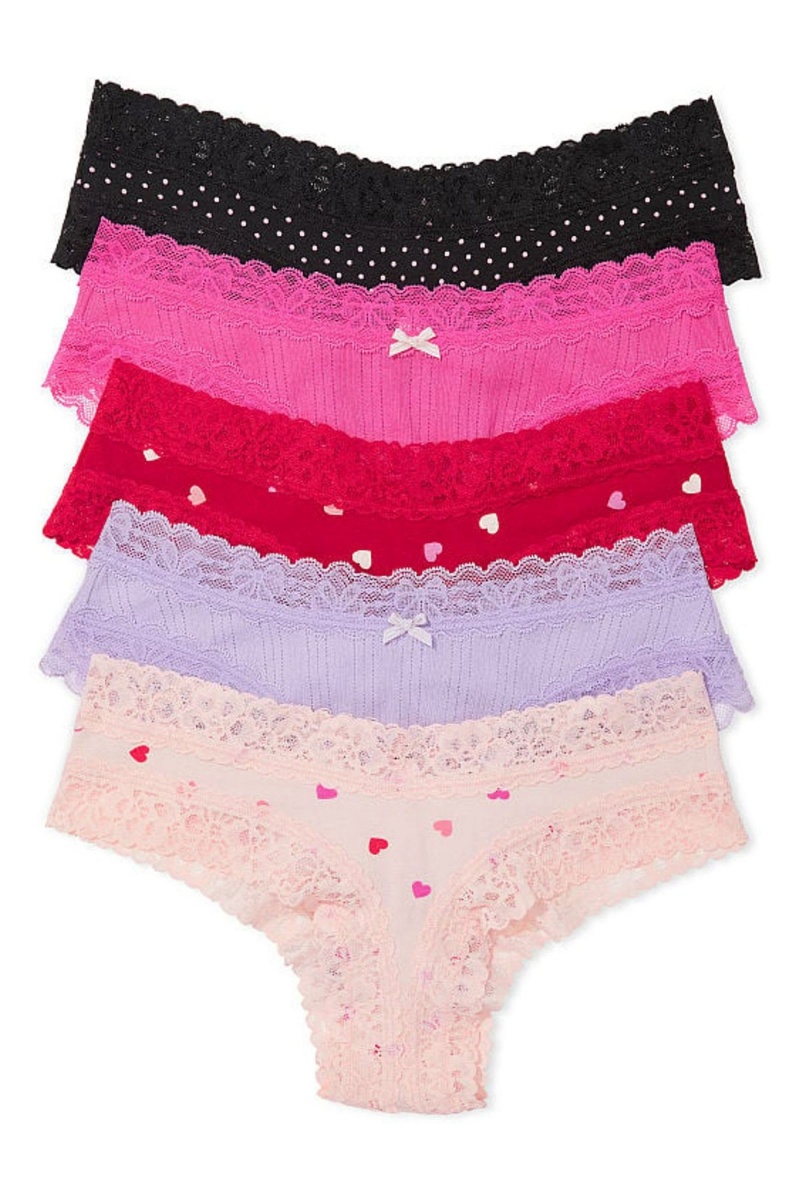 Black/Pink/Purple Victoria\'s Secret Stretch Cotton Lace Trim Cheeky Cotton Knickers 5 Pack | 7946RJING