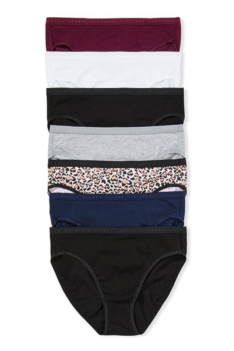 Black/White/Blue/Grey/Purple/Leopard Victoria\'s Secret Stretch Cotton Cotton Bikini Knickers 7 Pack | 5870LKRXY