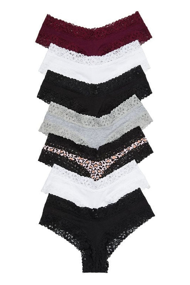 Black/White/Leopard/Grey/Burgundy Victoria\'s Secret The Lacie Lace Trim Cheeky Knickers 7 Pack | 5426PFEWR