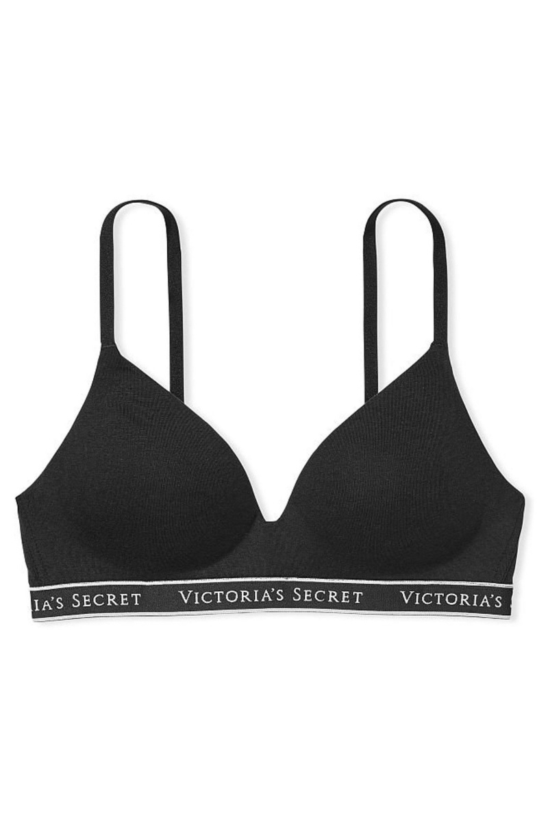 Black Band Victoria's Secret The T-Shirt Non Wired Logo T-Shirt Bra | 5178VLMNK