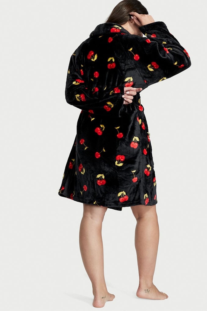 Black Cherries Victoria's Secret Cosy Short Dressing Gown | 8653JEVZN