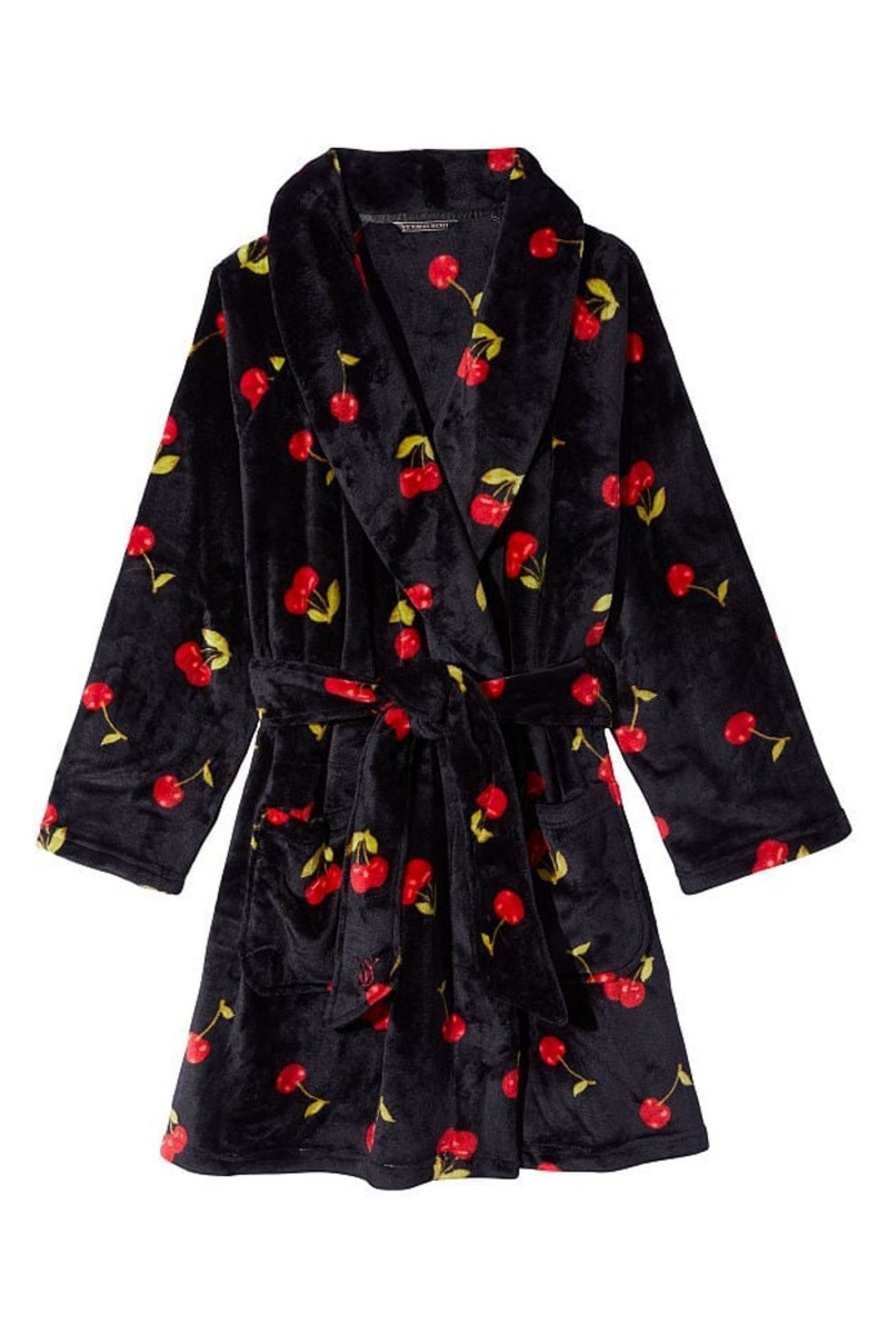 Black Cherries Victoria's Secret Cosy Short Dressing Gown | 8653JEVZN