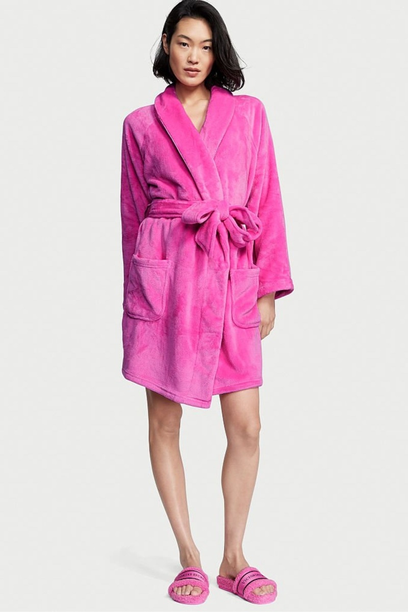 Black Cherries Victoria's Secret Cosy Short Dressing Gown | 7385THDLY