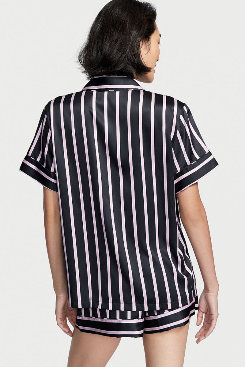 Black Classic Stripe Victoria's Secret Satin Short Pyjamas | 0539AMHYK