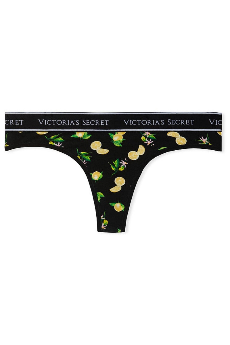 Black Flamingo Party Victoria's Secret Stretch Cotton Cotton Logo Thong Knickers | 5640QFHPU