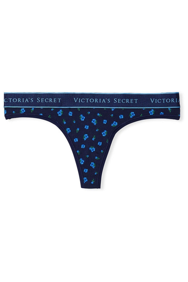 Black Flamingo Party Victoria's Secret Stretch Cotton Cotton Logo Thong Knickers | 9670UQIGR