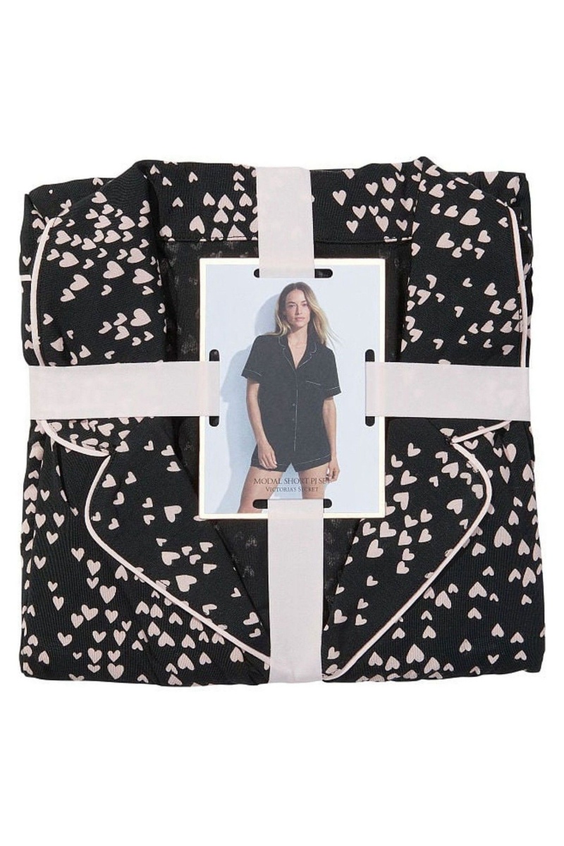 Black Heart Victoria's Secret Modal Pyjama Short Pyjamas Set | 9504UIHCR