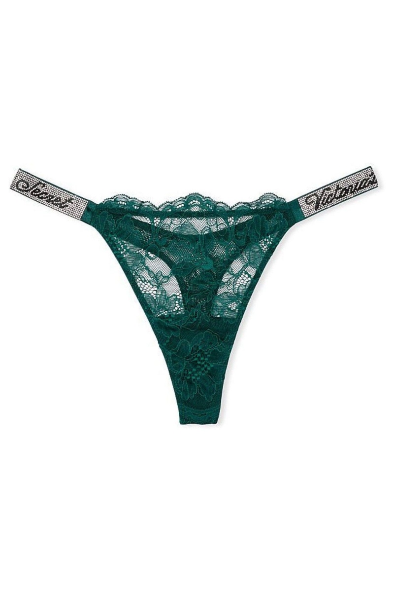 Black Ivy Green Victoria's Secret Very Sexy Lace Shine Strap Thong Knickers | 4136AMFIE