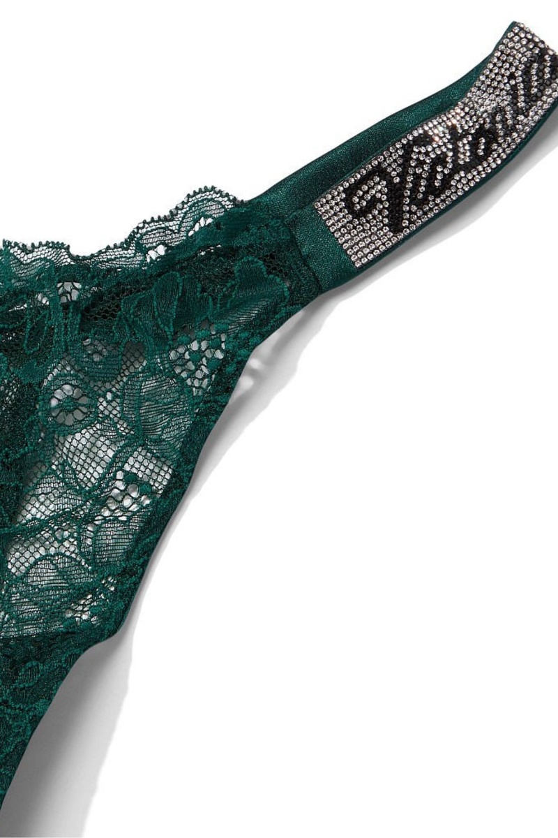 Black Ivy Green Victoria's Secret Very Sexy Lace Shine Strap Thong Knickers | 4136AMFIE