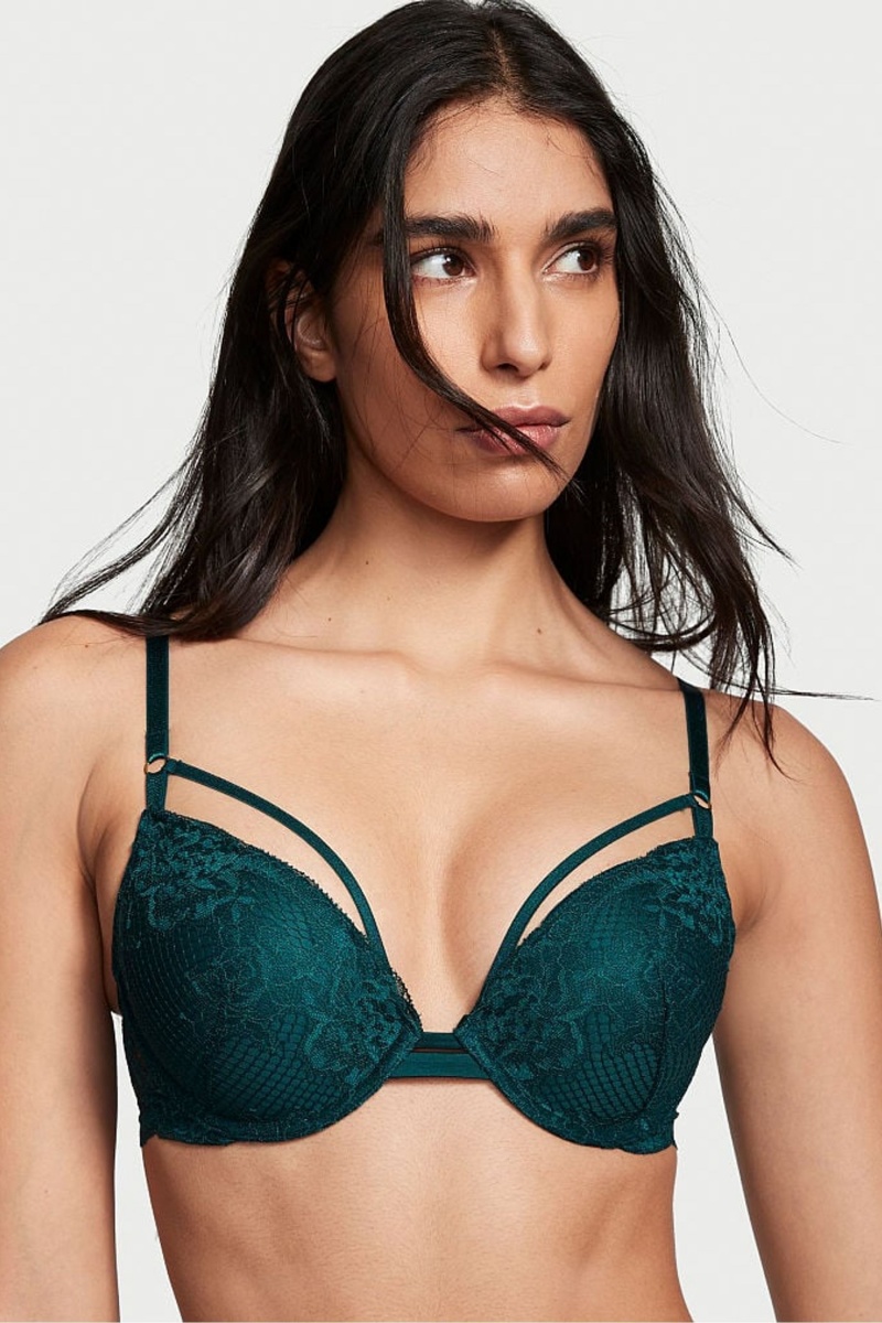 Black Ivy Green Victoria's Secret Very Sexy Strappy Fishnet Lace Bra | 7482CLATU