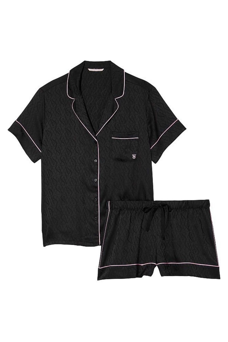 Black Jacquard Victoria's Secret Satin Short Pyjamas | 4210NZRHE