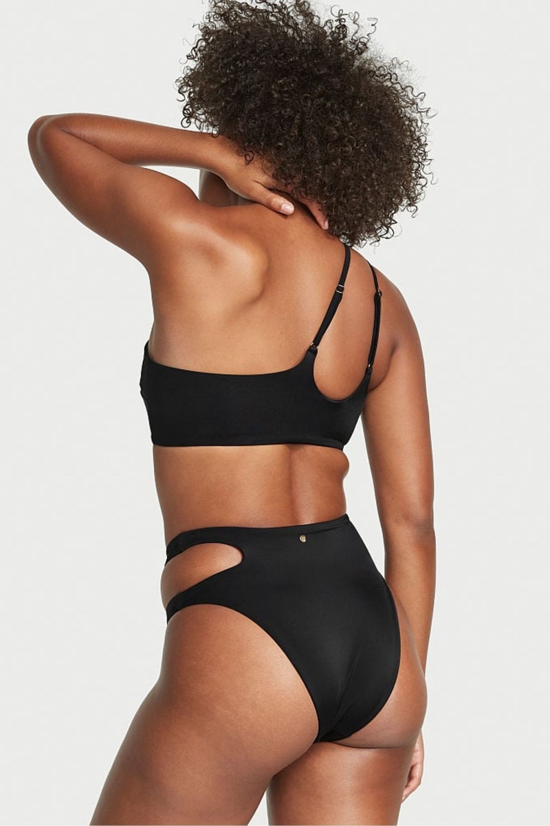 Black Nero Victoria's Secret Cut Out High Waist Cheeky Swim Bikini Bottom | 4873TYIAC