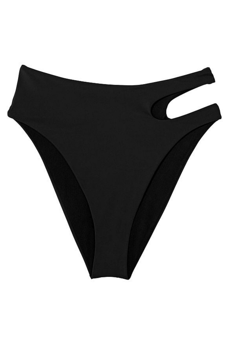 Black Nero Victoria's Secret Cut Out High Waist Cheeky Swim Bikini Bottom | 4873TYIAC