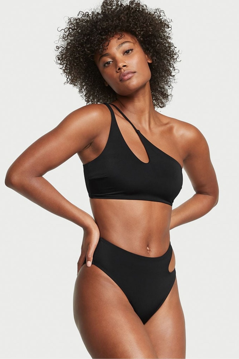 Black Nero Victoria\'s Secret Cut Out High Waist Cheeky Swim Bikini Bottom | 4873TYIAC