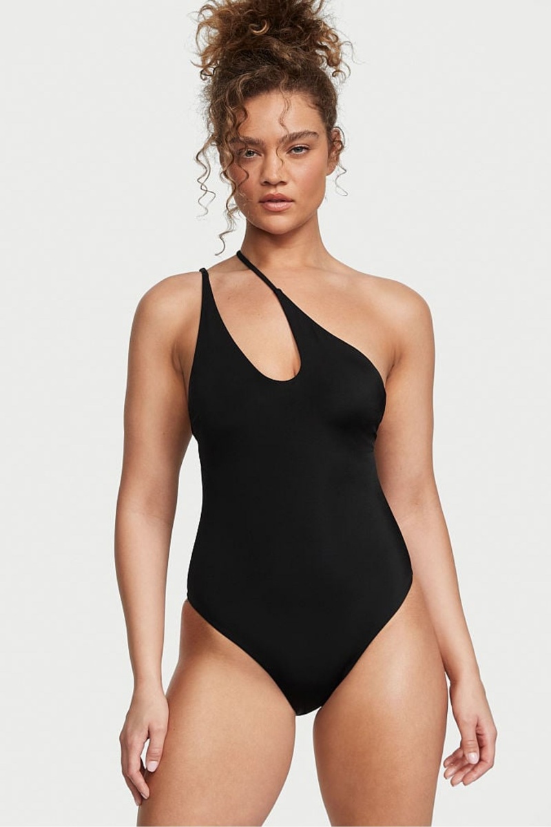 Black Nero Victoria\'s Secret Cut Out One Shoulder One Piece Swimsuit | 2510NUXSF