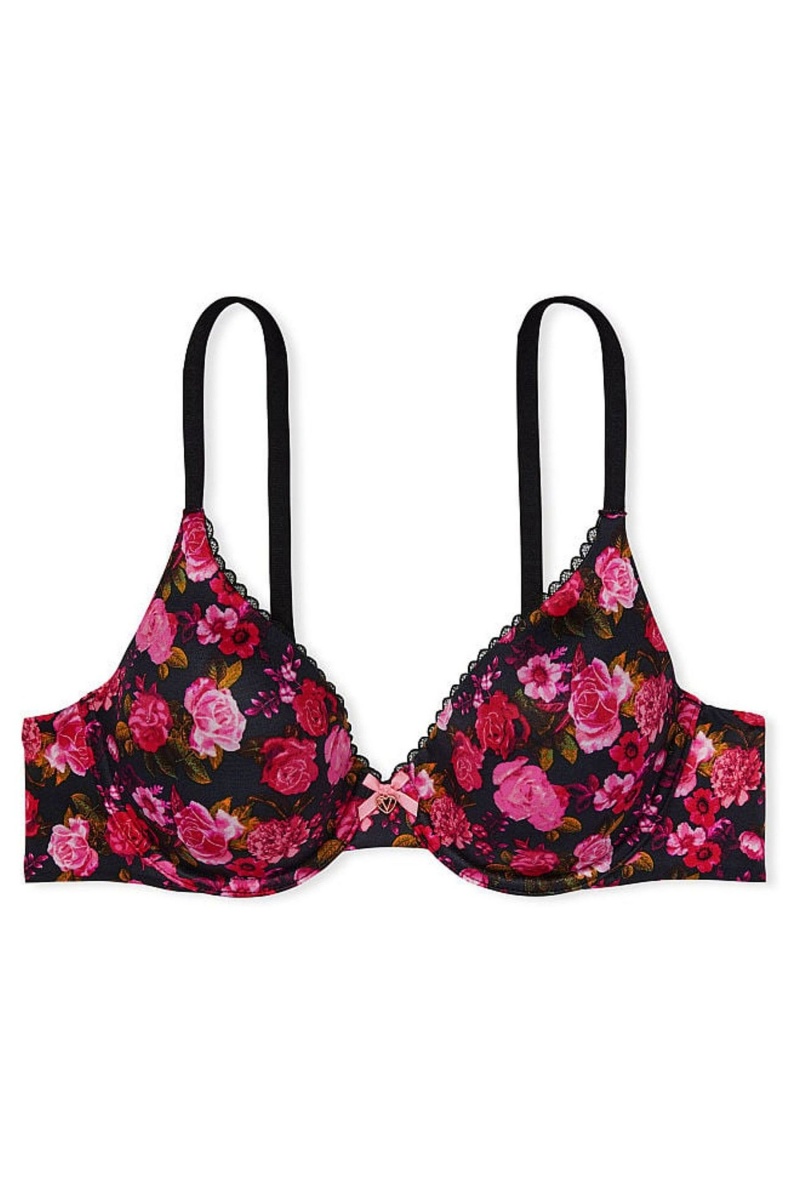 Black Pink Floral Victoria's Secret Body by Victoria Smooth Full Cup Push Up Bra | 9805GXQVZ