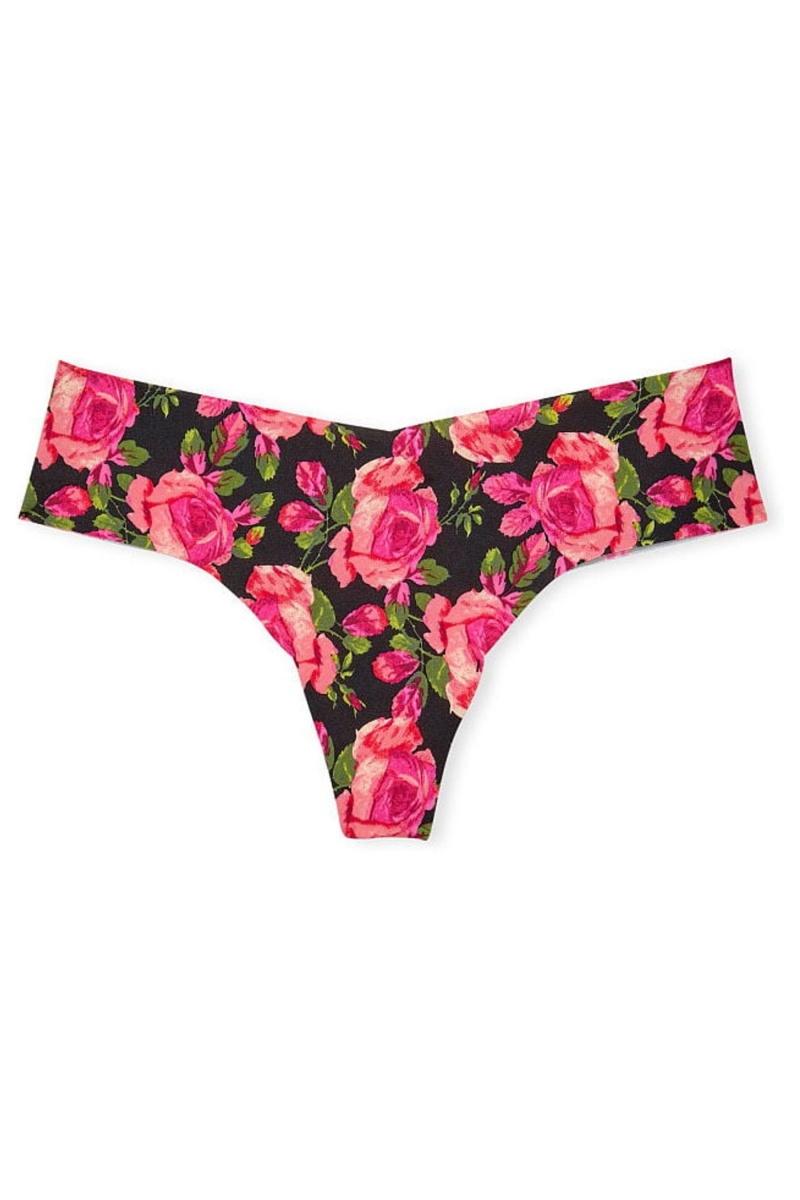 Black Roses Victoria's Secret Smooth No Show Thong Knickers | 6420IAEOF