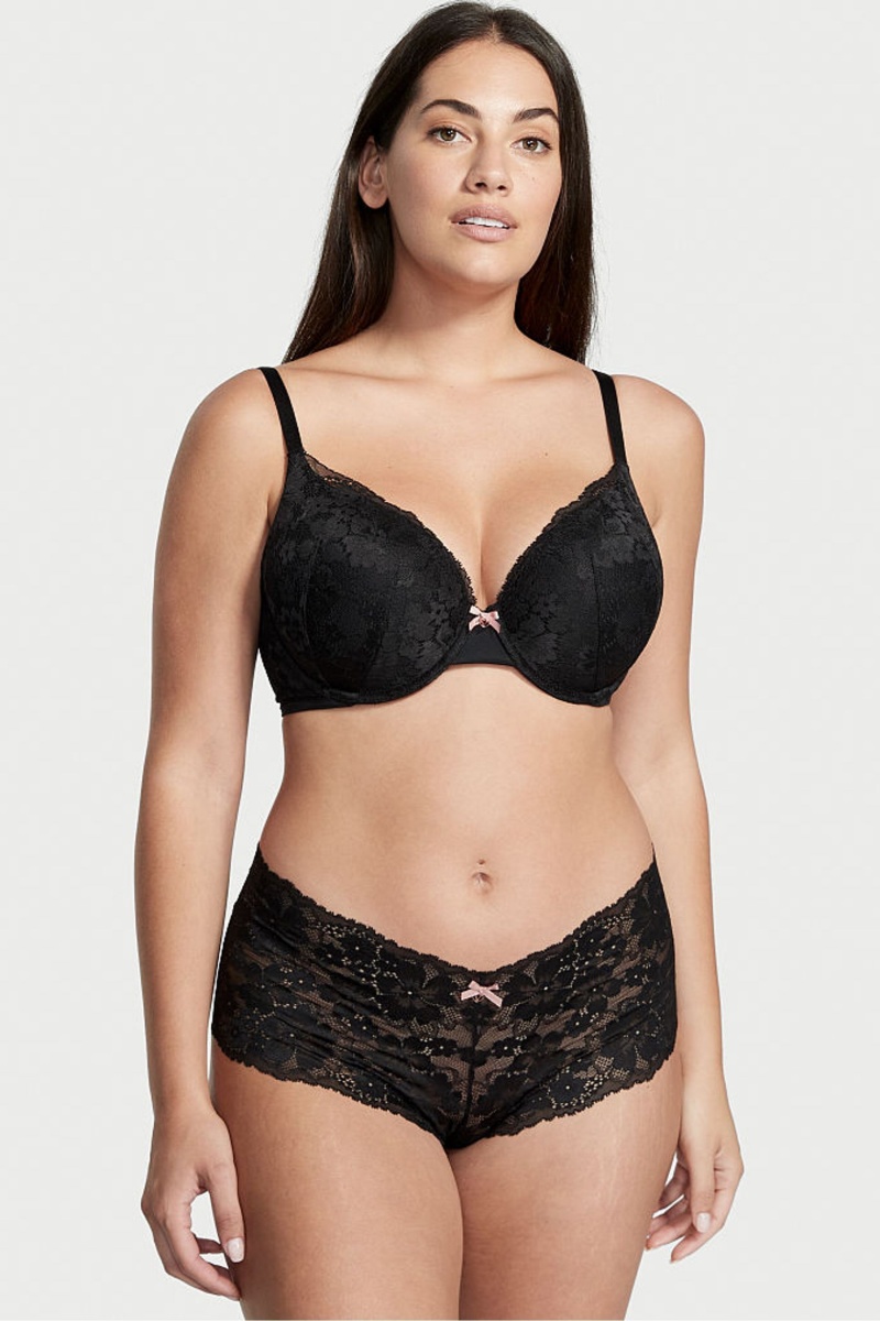 Black Victoria's Secret Body by Victoria Lace Short Knickers | 6514VJMXB