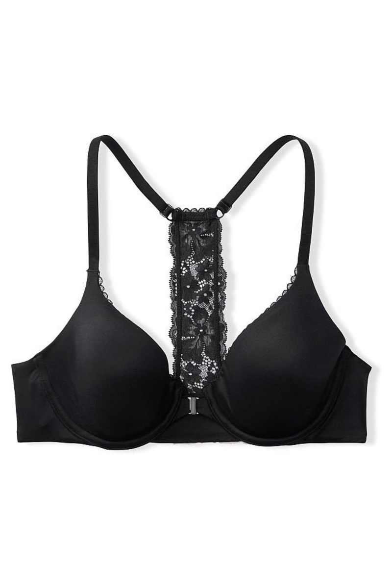 Black Victoria's Secret Body by Victoria Lace Trim Front Fastening Lightly Lined Full Cup Bra | 8754NFLPQ