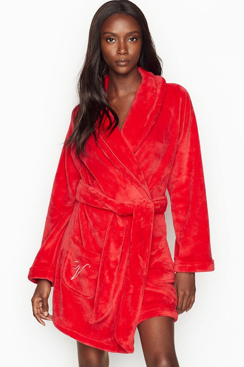 Black Victoria's Secret Cosy Short Robe | 9640BUVLI