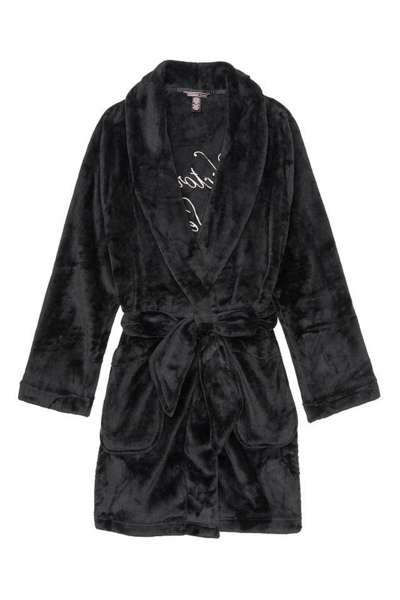 Black Victoria\'s Secret Cosy Short Robe | 6143YGUXE